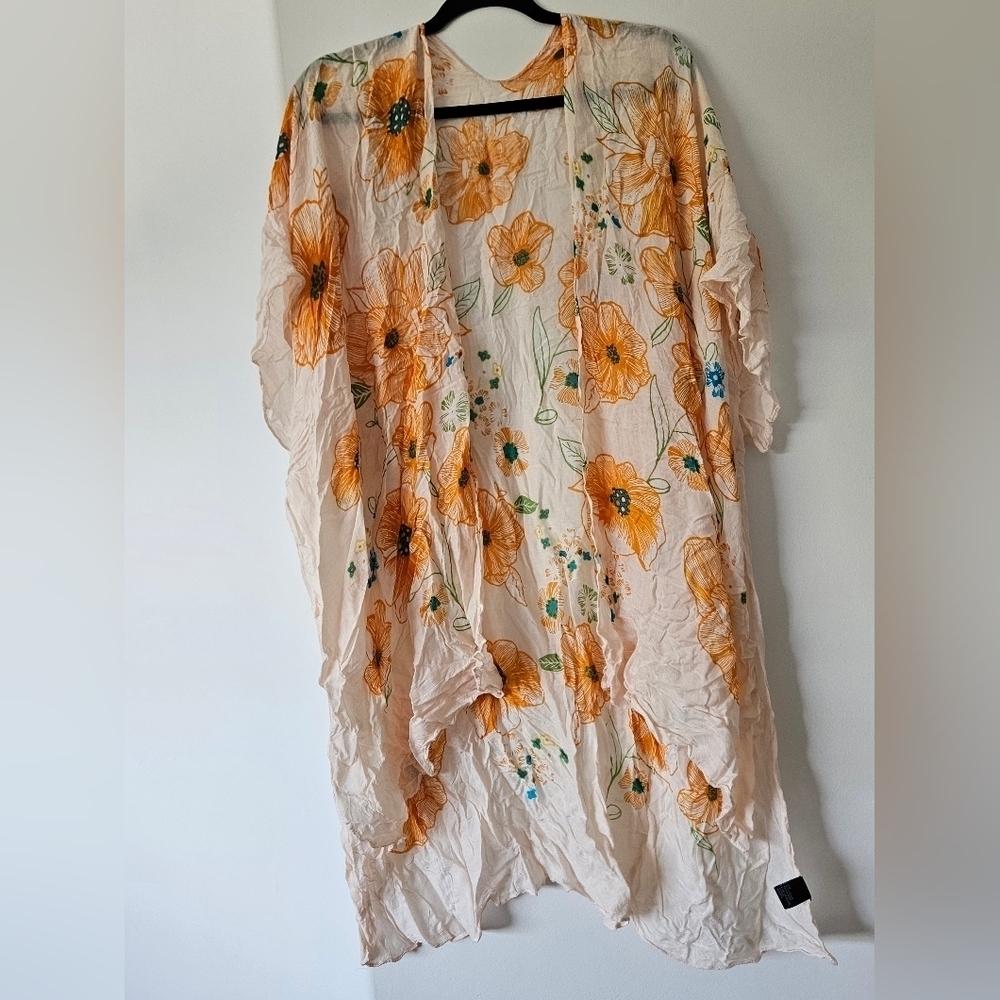 Floral Swim Coverup in Cream and Orange